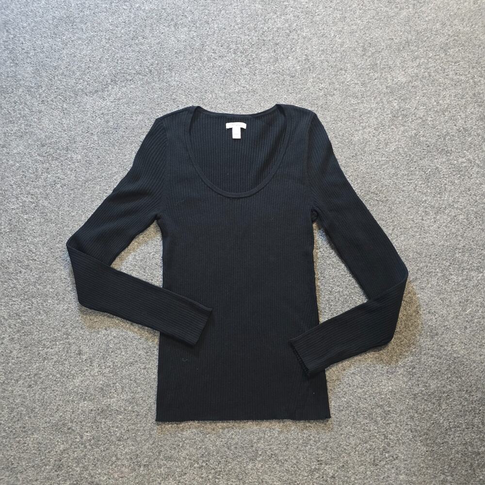 Daily Ritual Sweater Womens Medium Black Ribbed Lightweight Scoop Neck Casual